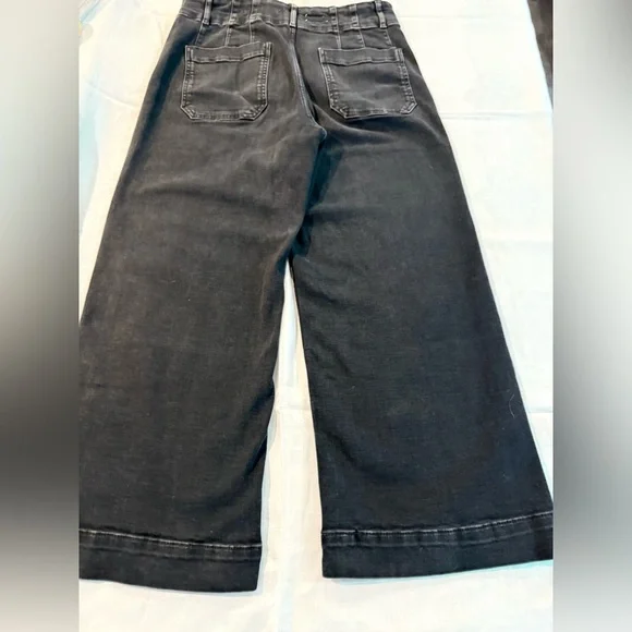 Pilcro Noir size 31 black stretch denim wide leg pants patch pockets - Picture 3 of 10